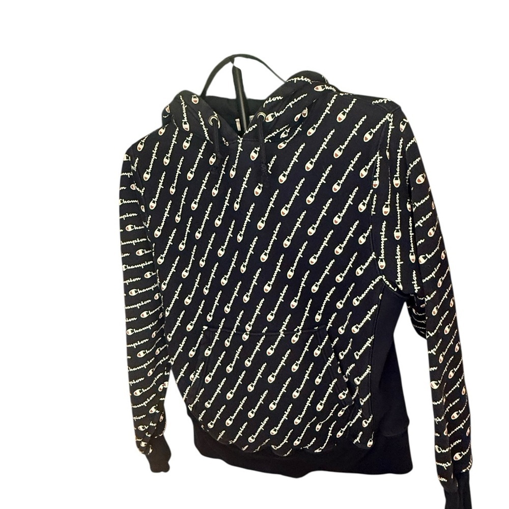 Vintage Champion Navy and White Patterned Hoodie Y2K Mens size M - Picture 3 of 6